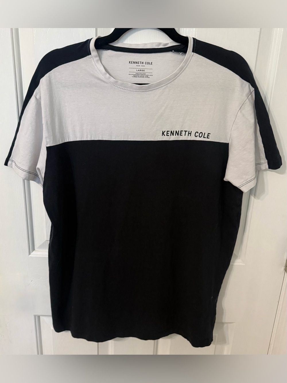 Kenneth Cole New York Color Block Raglan T-Shirt Black White Size Large